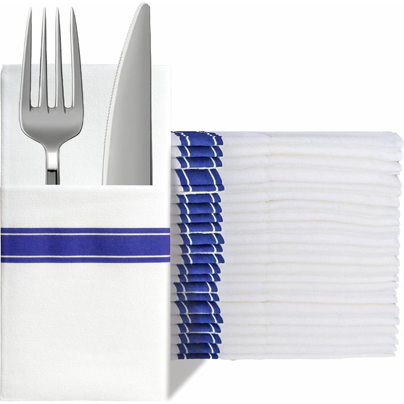 Packung Mit 100 Vorgefalteten Einweg-papierservietten Mit Taschen – Leinenoptik, Saugfähig Für Küche, Abendessen, Hochzeit – Blau