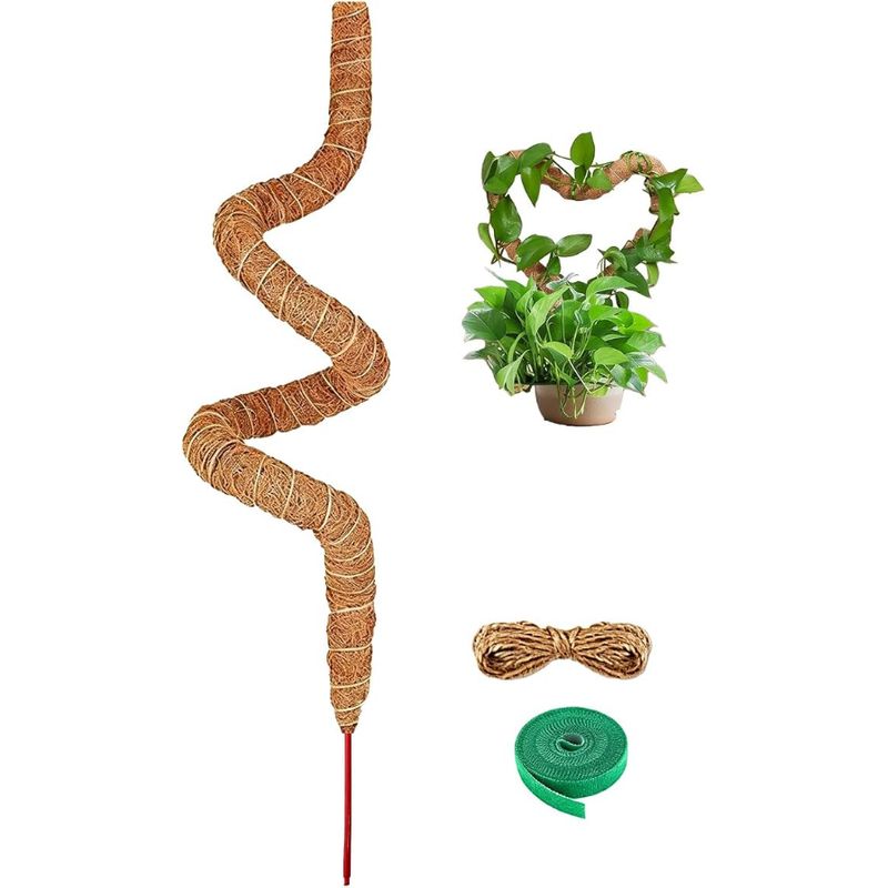 Faltbarer Kletterstock Aus Kokosnussbraunem Rattan, Geeignet Für Kletterpflanzen, Inklusive Juteschnur Mit Grünen Klettverschlüssen