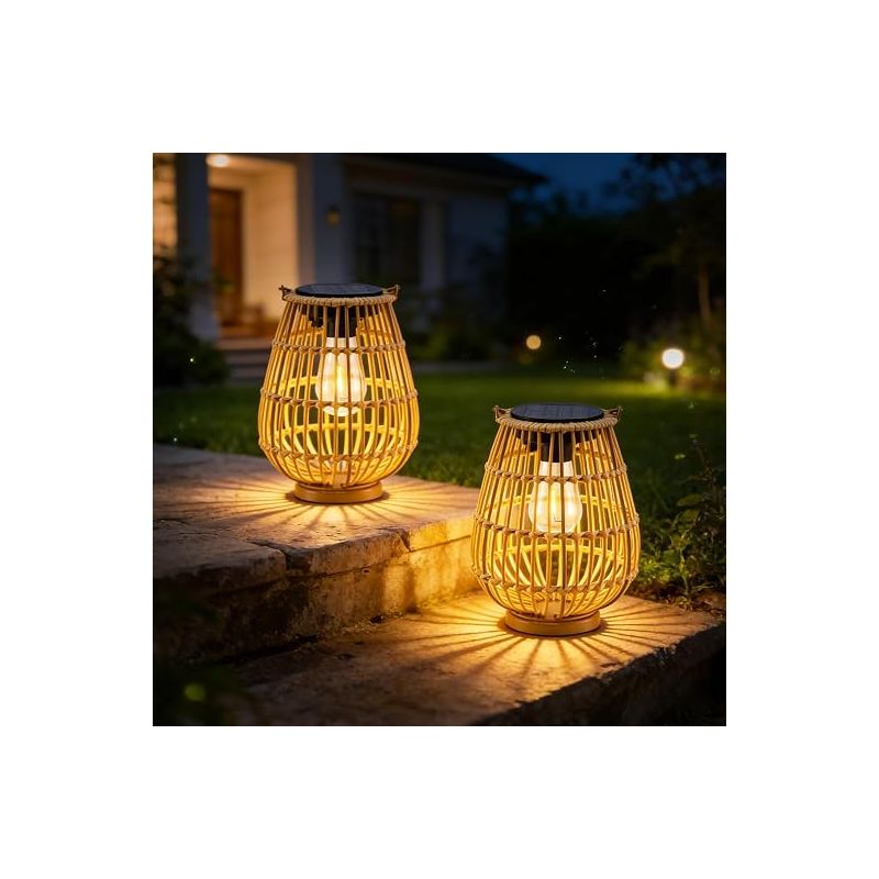 Solarlaternen Für Den Außenbereich, Handgeflochtene Rattanleuchten Im Boho-stil Zum Aufhängen Und Aufstellen, Wasserdicht, Warmweißes Led-licht, Lampen