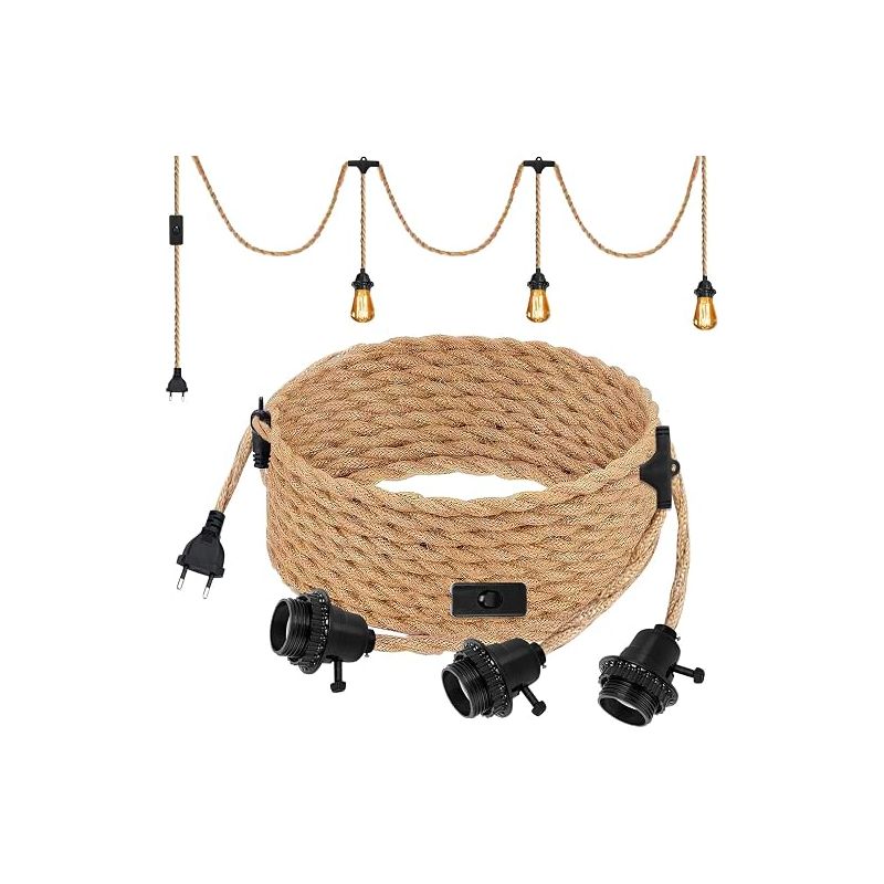 Vintage-lampenfassung Mit Kabel Und Geflochtenem Hanfseil Zum Selbermachen – Ideal Für Hängelampen In Küche, Keller, Dachboden Oder Lagerhalle (ohne Glühbirne).