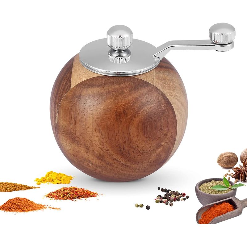 Manuelle Pfeffermühle, Salzmühle Aus Holz, Runde Gewürzmühle, Braune Gewürzmühle Mit Edelstahlrotor Für Die Küche - Inhhub