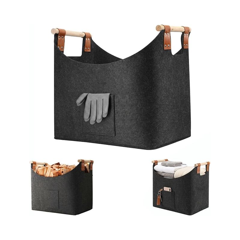 Panier À Bois Pour Bois De Cheminée, 55 L, Mit Poignées, Mit 1 Paar Gants, Pour Cheminée, Salon, Jardin (45 × 40 × 32 Cm)