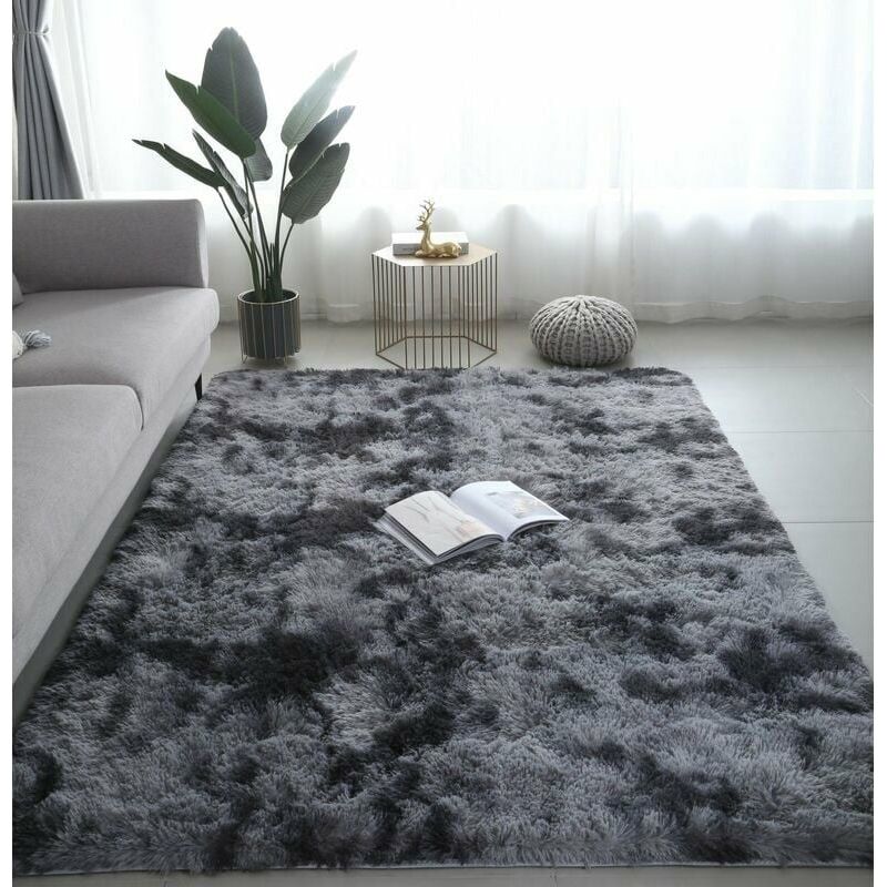 Hochfloriger Wohnzimmerteppich 160 X 230 Cm In Dunkelgrau, Weicher Plüschteppich Aus Polypropylenfaser, Rutschfest - Inhhub