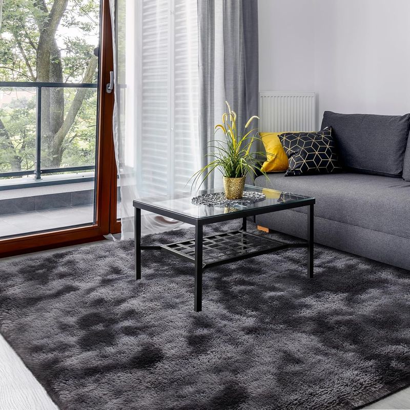 Waschbarer, Hochfloriger Wohnzimmerteppich, 160 X 230 Cm, Moderner, Rutschfester Indoor-teppich, Langer Plüschteppich, Langer, Weicher Teppich, Großer Teppich Für Wohnzimmer, Schlafzimmer, Flur (dunke