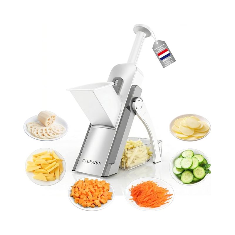 Küchenmandoline, Sicherheitsschneider, Manuell, Multifunktional, Allzweck-gemüseschneider, Edelstahlklinge, Gemüseschneider Für Julienne, Würfel Und Bratkartoffeln (mittelgrau)