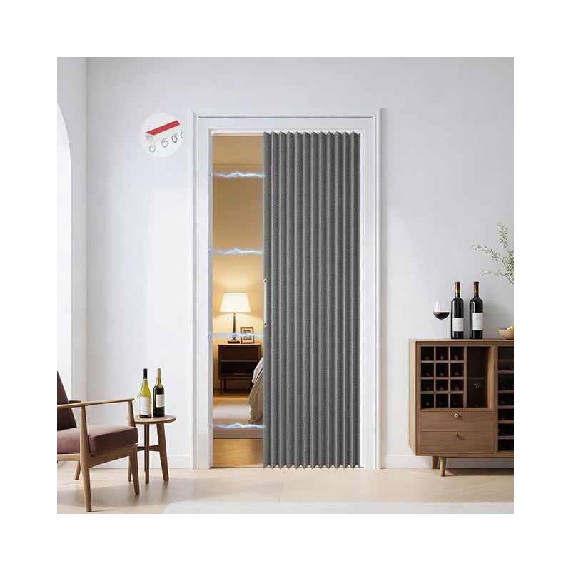 Magnetischer Türvorhang, 120 X 200 Cm, Faltbar, Verdunkelungsvorhang, Innentürvorhang, Faltbar, Kein Bohren Erforderlich, Mit Klebeschiene Und Haken, Für Schränke, Badezimmer, Schlafzimmer, Wohnzimmer