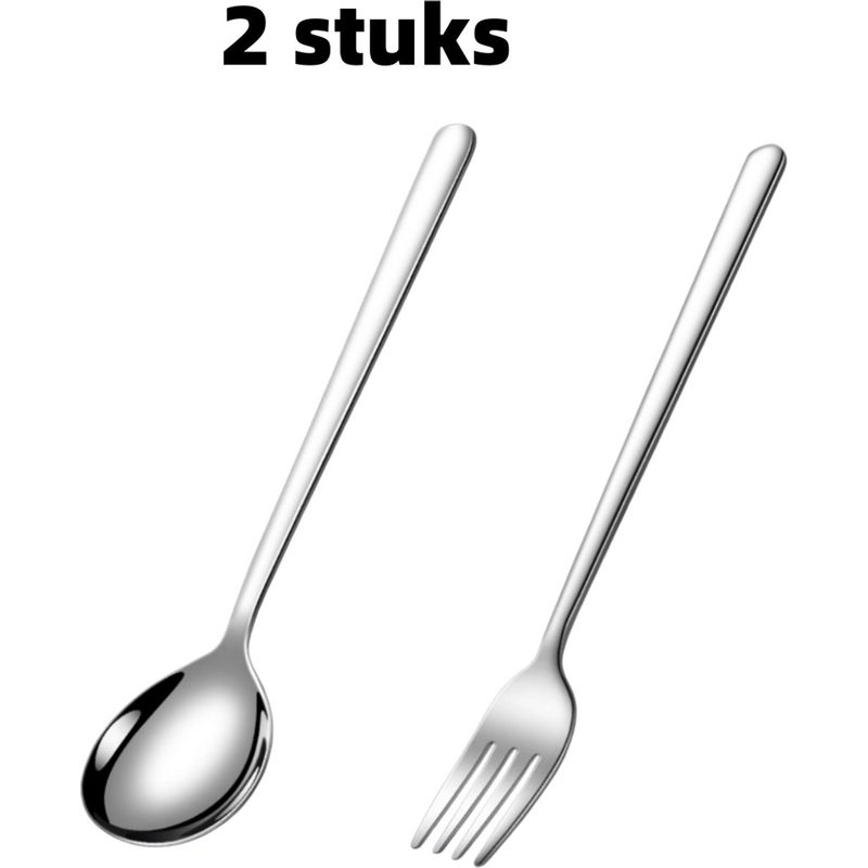 Besteckset Mit Löffel Und Dessertgabel Aus Spülmaschinenfestem Edelstahl, Silberfarben