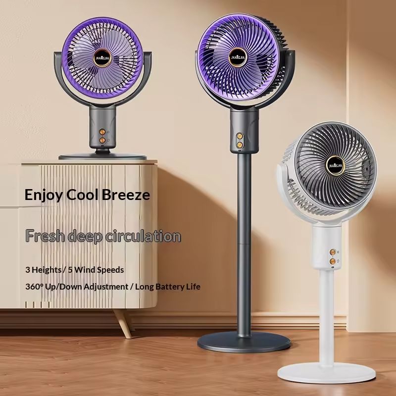 Wiederaufladbarer Standventilator Mit Verstellbarer Höhe, Grau, 5 Geschwindigkeitsstufen, Usb-typ-c-anschluss, Für Boden- Oder Tischaufstellung, Tragbarer Ventilator Für Den Innen- Und Außenbereich