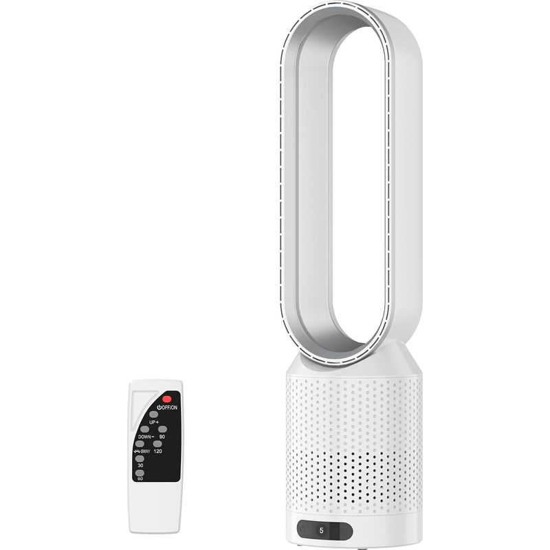 2-in-1-turmventilator Mit Leisem Betrieb, Luftreiniger, 8 Geschwindigkeitsstufen Und Timer – Silber