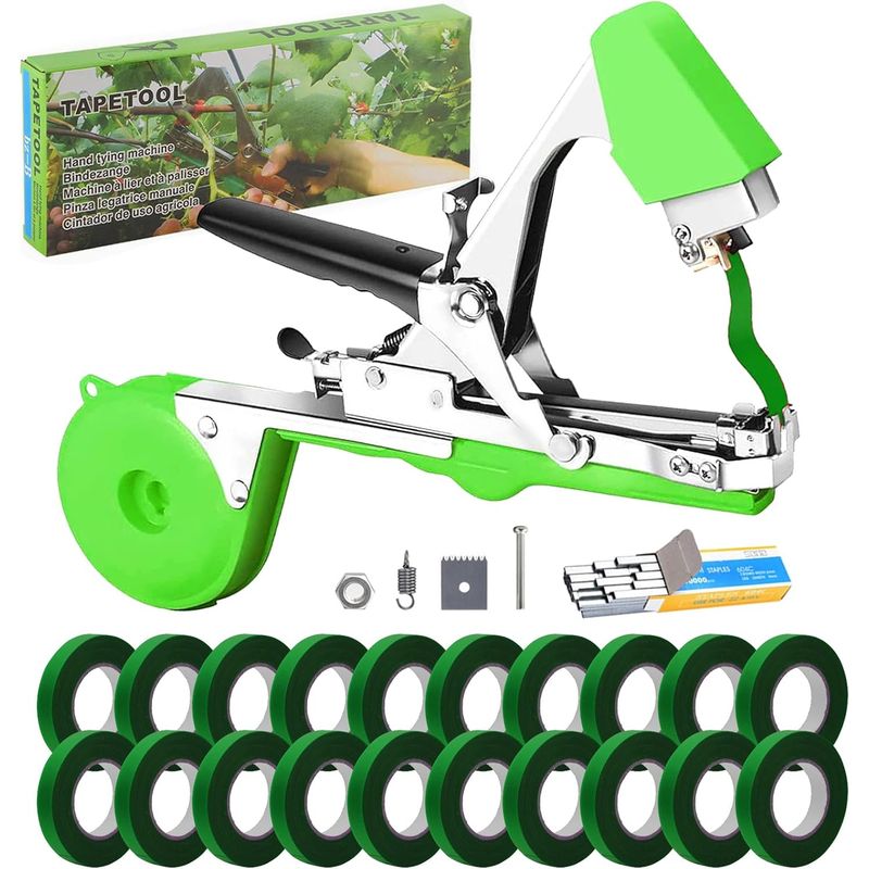 Bindegerät Für Weinreben, Tomaten, Obstbäume Und Pflanzen – Bindeklemme Mit 20 Rollen Klebeband Für Den Garten