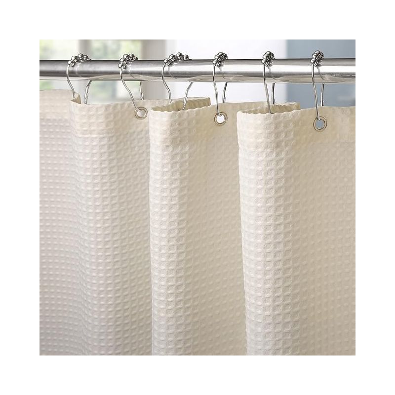 Vanzavanzu Duschvorhang Mit Waffelmuster, Metallringen, Wasserdicht, Schimmelresistent, Aus Polyestergewebe, Schwer, Für Badewanne Und Duschkabine – 92 X 182 Cm (creme)