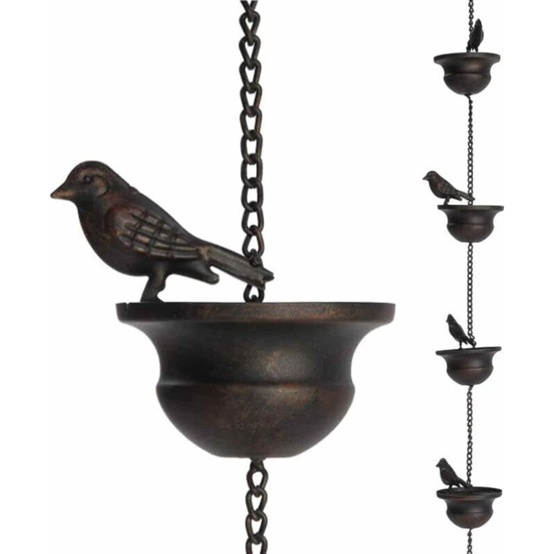 2,4 M Lange Regenkette Für Kanäle, Luvia-spiele Mit Gancho Für Colgar Und Bewegliche Campanillas Mit Der Form Von Pajaro, Cuenco Für Die Lluvia-kette Und Dekoration Von Kanälen Für Den Garten
