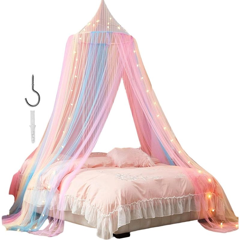Prinzessinnen-himmelbett Für Mädchen, Niedliches Regenbogen-prinzessinnen-moskitonetz, Netz-bettvorhänge Für Kinderzimmer, Mädchenzimmer, Erkerfenster, Studentenwohnheim, Zuhause, Schlafbereich Und...