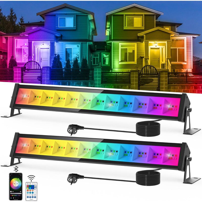 50-w-rgb-led-flutlicht Für Den Außenbereich, Lichtleiste Mit Bluetooth-app Und Fernbedienung, Ip65 Wasserdichte Led-außenleuchte, Farbwechselnde Lampe Für Partys, Garten Und Terrasse, 2 Stück