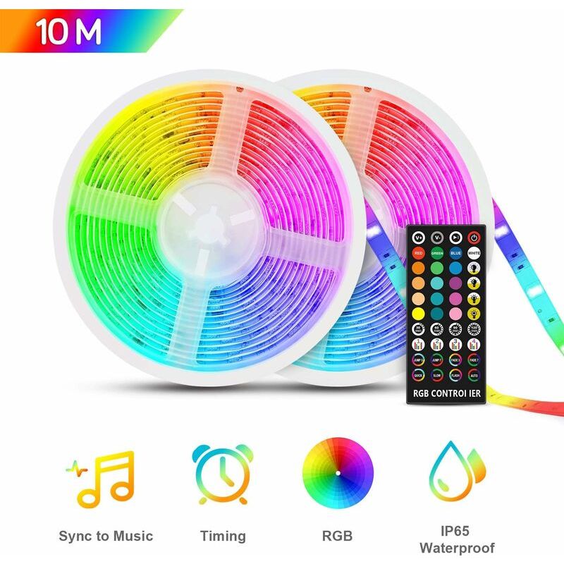 Inhhub 10 M Wasserdichter Led-streifen, Rgb5050 12v Led-streifen, Mehrfarbig Ip65 Mit Musik-timer-funktion, Infrarot-fernbedienung, Led-streifen Für Drinnen Und Draußen, Schlafzimmer, Zuhause