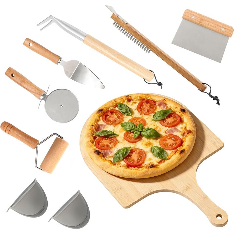 Pizzaofen-zubehörset – Vielseitiges 7-teiliges Pizzabackset Für Den Gebrauch Zu Hause Und Im Freien, Inklusive Pizzaschieber, Ofenbürste, Druckknopf Und Pizzaschneider.