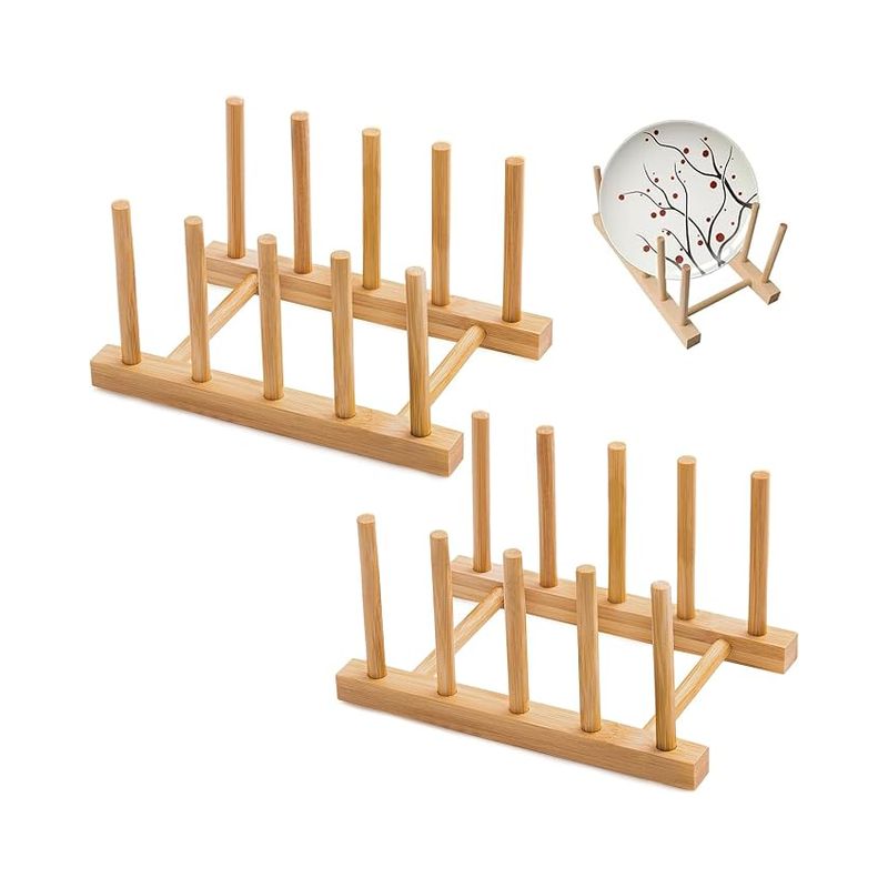Tellergestelle Aus Holz, Abtropfgestell Für Geschirr, Tellerhalter, Deckelhalter Mit 4 Schlitzen, Schneidebretter, Topfdeckel