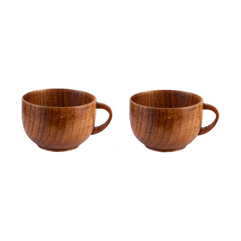 Set Aus 2 Kaffeetassen Mit Holzgriffen, 200 Ml, 8,5 X 8,5 X 5,8 Cm, Naturholzfarbe