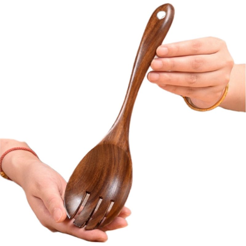 26 Cm Langer Rührlöffel Aus Teakholz, Hitzebeständig Für Beschichtete Pfannen, Naturfarbe