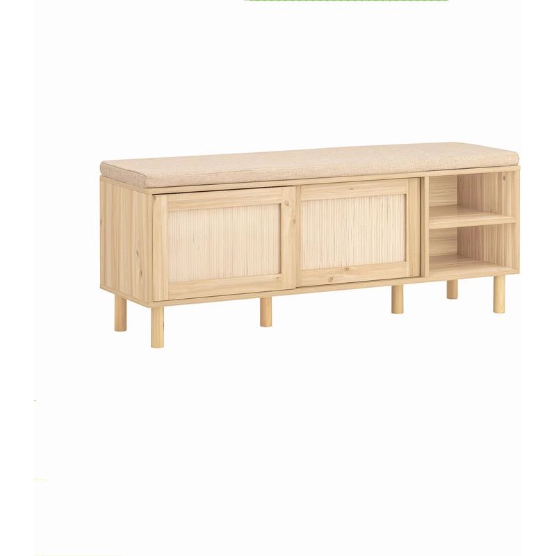 Schuhbank-einheit 121×35×49 Cm – Bequeme Sitzfläche – Schuhaufbewahrung Und Schubladen – Schiebetüren