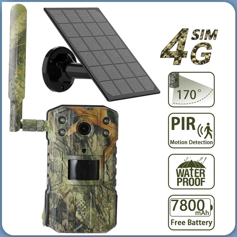 4g 14mp Solar-wildkamera, Kamerafalle Mit Infrarot-nachtsicht, Wildtierüberwachung, Bewegungserkennung, Foto- Und Videoaufzeichnung