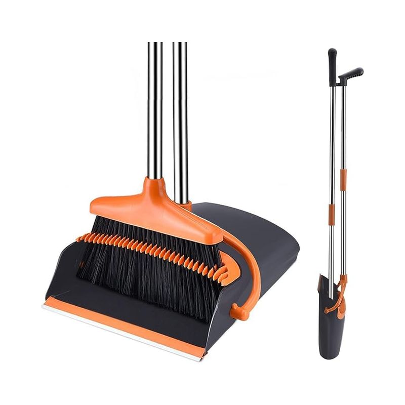 Kehrschaufel-set Mit Langem, Verstellbarem Griff, Kehrschaufel Und Kehrschaufel Für Die Reinigung Von Haus Und Büro, Schwarz Und Orange