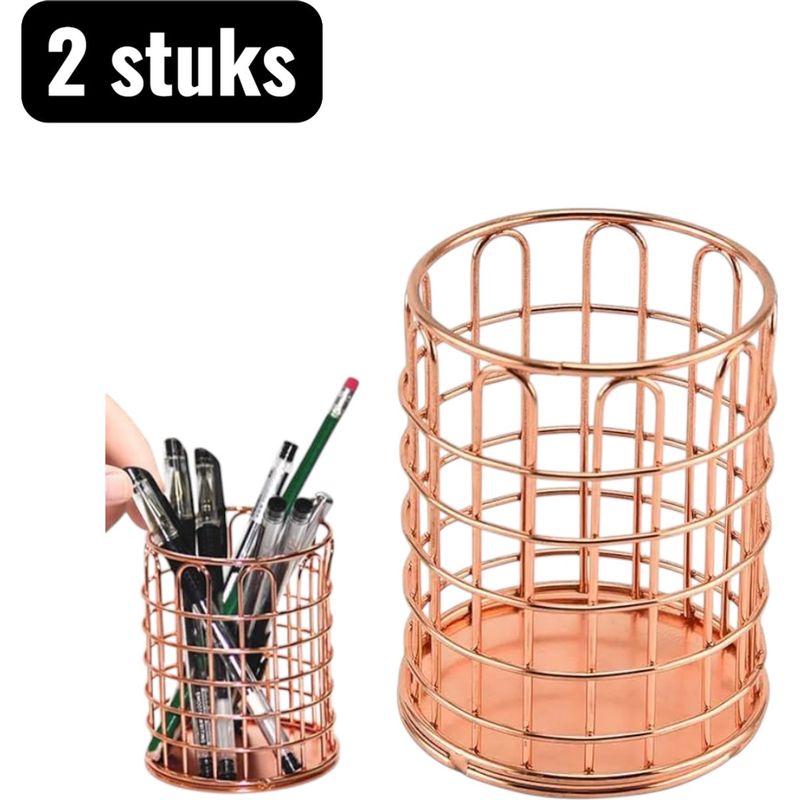 Set Aus 2 Stifthaltern Und Aufbewahrungsboxen Aus Metall Für Büro Und Badezimmer In Geschwungener Form Und Roségold