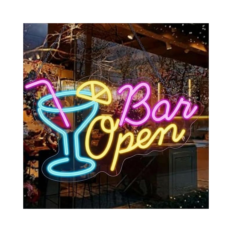 Neon-bar-leuchtschild „geöffnet“, Led-neon-leuchttafel, Usb-betrieb, Für Heimbar, Club, Bistro, Partydekoration, Schaufensterdekoration, Wanddekoration, Ca. 42 X 27 Cm