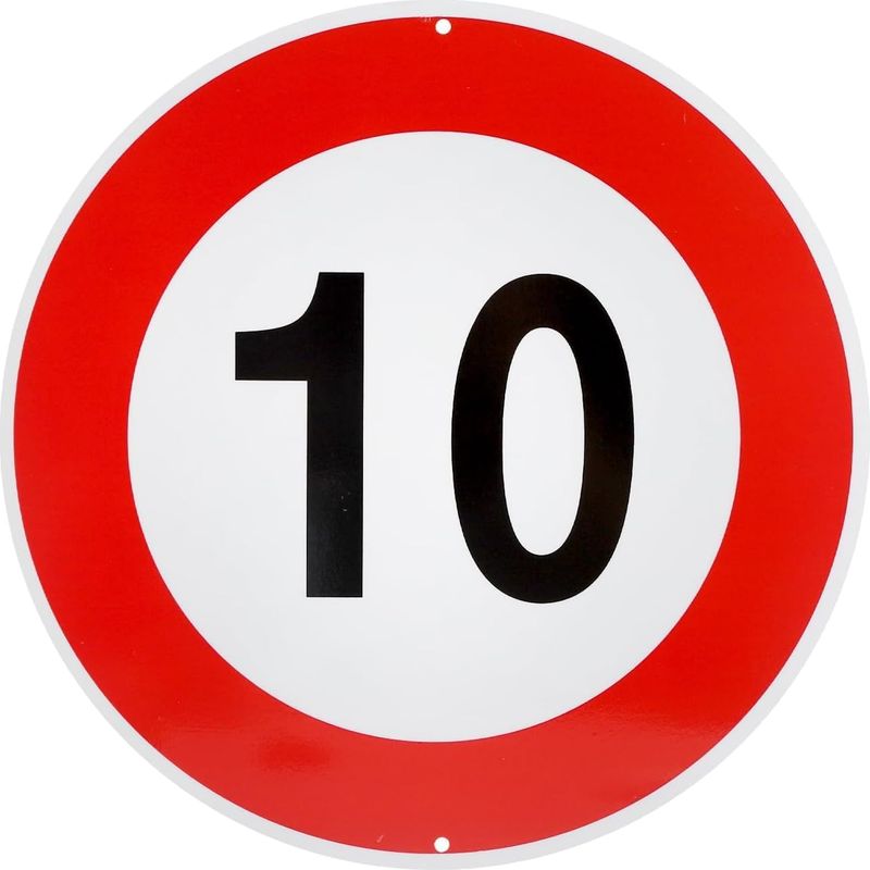Höchstgeschwindigkeit 10 Km/h. Verkehrsschilder, Rund, Dicke Aluminiumplatte (3 Mm), Für Den Außenbereich, Ø 30