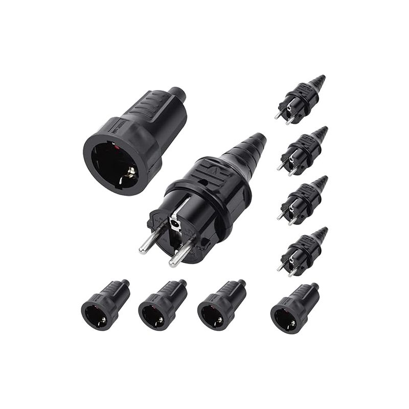 Stecker- Und Buchsenset, 250 V, 16 A, Gummistecker, Ip44 Wasserdicht, Schwarz