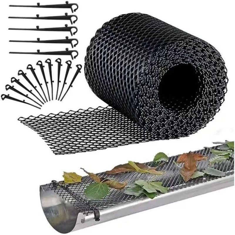 Dachrinnenschutz, 4er-set, Je 16 Cm X 6 M, Kunststoffgewebe, Verhindert Das Verstopfen Der Fallrohre Durch Laub Und Schmutz, Schwarz