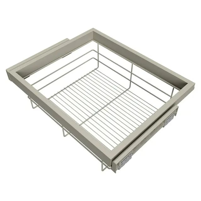 Set Aus Drahtkorb- Und Gleitrahmenset Mit Sanftem Schließen Für Kleiderschrank, Verstellbar, Modul 600mm, Steingrau - Emuca