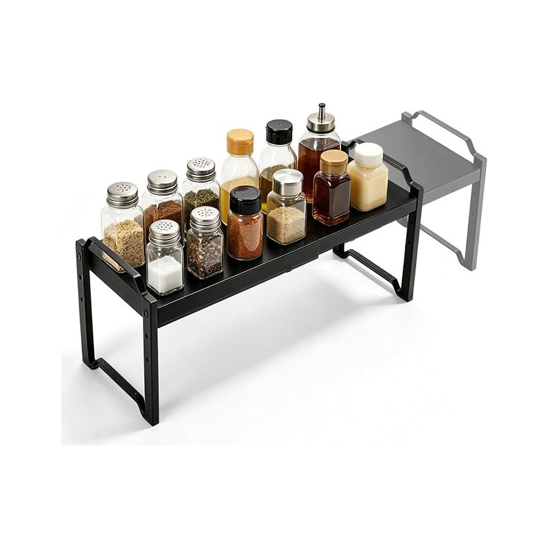 Ausziehbarer Küchenschrank-organizer Aus Kohlenstoffstahl, 33–53 Cm, Für Arbeitsplatte Und Schrank, Für Gewürze Und Küchenaccessoires, Schwarz