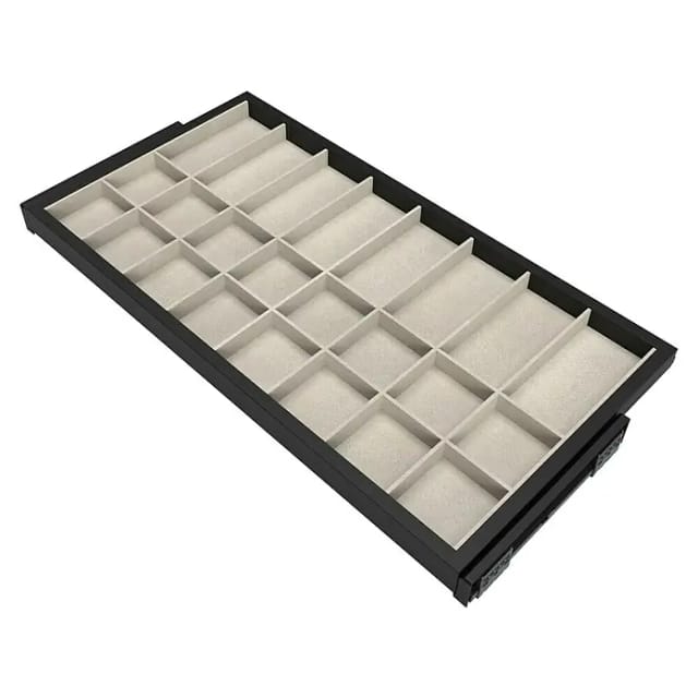 Set Aus Organiser Schubladen-set Und Soft-close-schubladenführung Rahmen Für Kleiderschränke, Verstellbar, Modul 900mm, Struktur Schwarz Und Steingrau - Emuca
