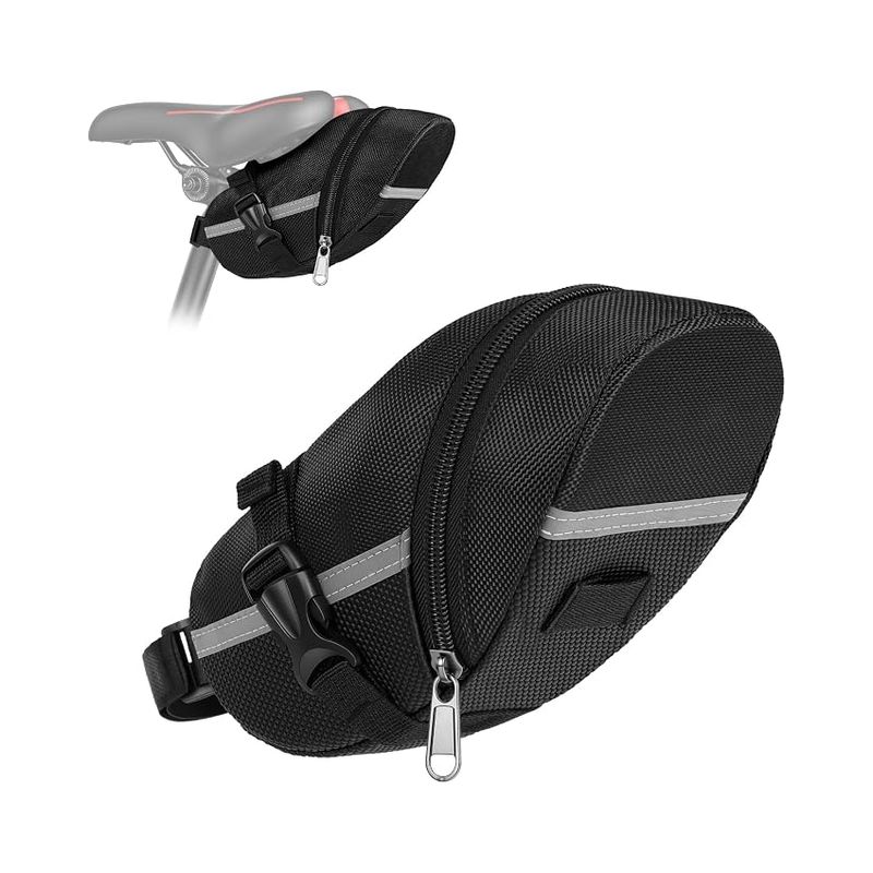 Fahrradsatteltasche, Großes Fassungsvermögen Mit Reflektorstreifen, Wasserdichtes 600d-gewebe, Gepäckträgertasche Für Mountainbike Und Rennrad, Schwarz