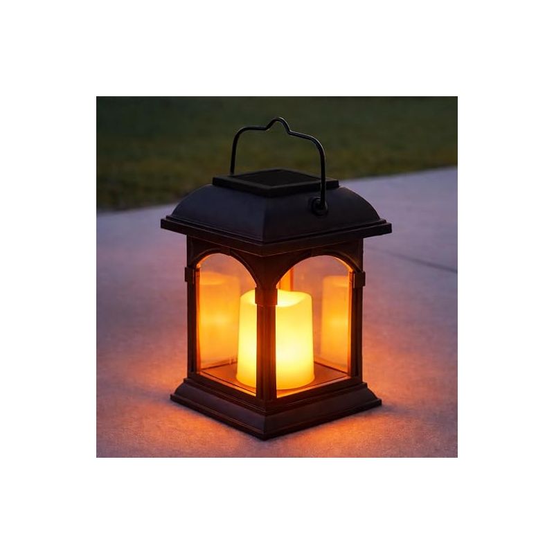 Solarlaterne Für Den Außenbereich, Dekorative Led-tischleuchte Mit Flackernder Kerze, Wasserdicht, 15 Cm Hoch, Hängelaterne Für Den Außenbereich, Matt Schwarz