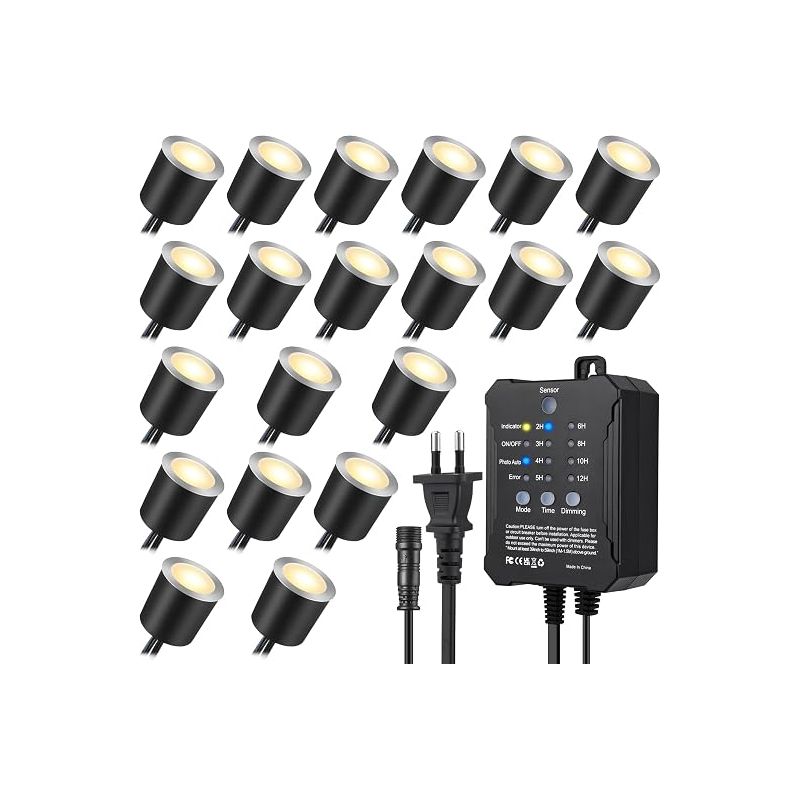 Set Mit 32 Mm Led-einbaustrahlern Für Den Außenbereich, Inklusive Zeitschaltuhr, Fotozelle Und Schutzabdeckung, 0,6 W Led, Ip67 Wasserdicht, Warmweiß