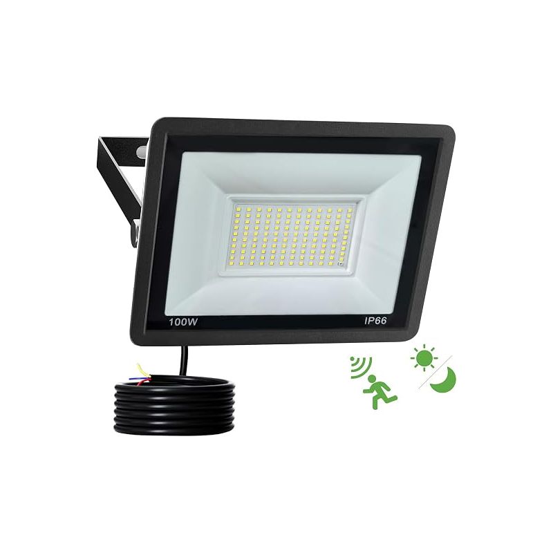 100-w-led-außenstrahler Mit Bewegungsmelder, Radar- Und Dämmerungssensor, 10.000 Lm, 6500 K, Ip66 Wasserdicht, 120 Leds, Sicherheitsbeleuchtung Für Garten, Hof Und Garage