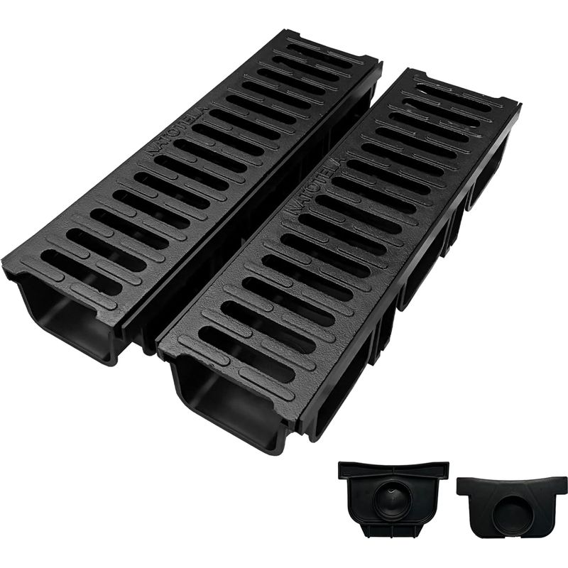 Set Mit 2 Stück: 100 X 45 X 500 Mm Hdpe-terrassenablaufrinne Mit Gusseisenrost, B125 Hdpe-terrassenablauf Mit Gusseisenrost, Für Einfahrt, Garten, Terrasse, Garage