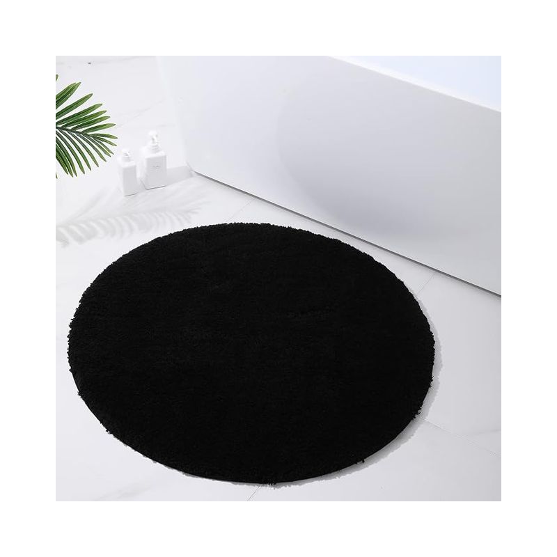 Weicher, Flauschiger Badezimmerteppich, Rund, 90 Cm, Schwarz