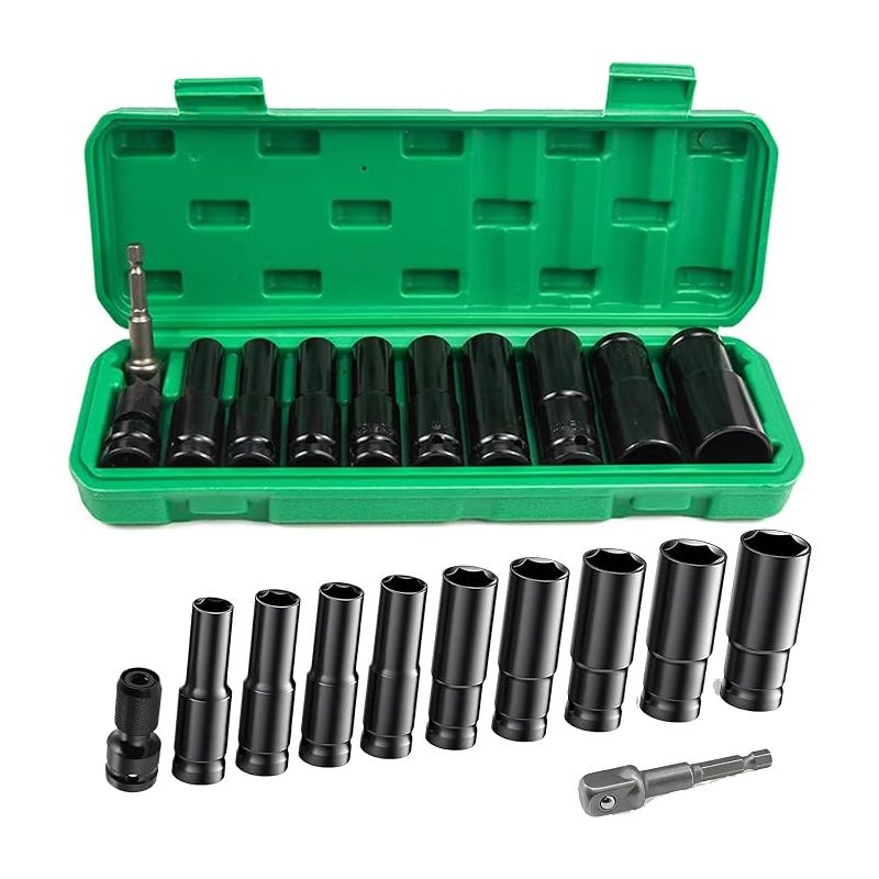 Schlagschrauber-steckschlüsselsatz 10/12/13/14/15/17/19/22/24 Mm, Langer Steckschlüsselsatz Und Kastenset, 1/2"-sechskant-schlagschrauber-steckschlüsselsatz Für Autoreparaturen