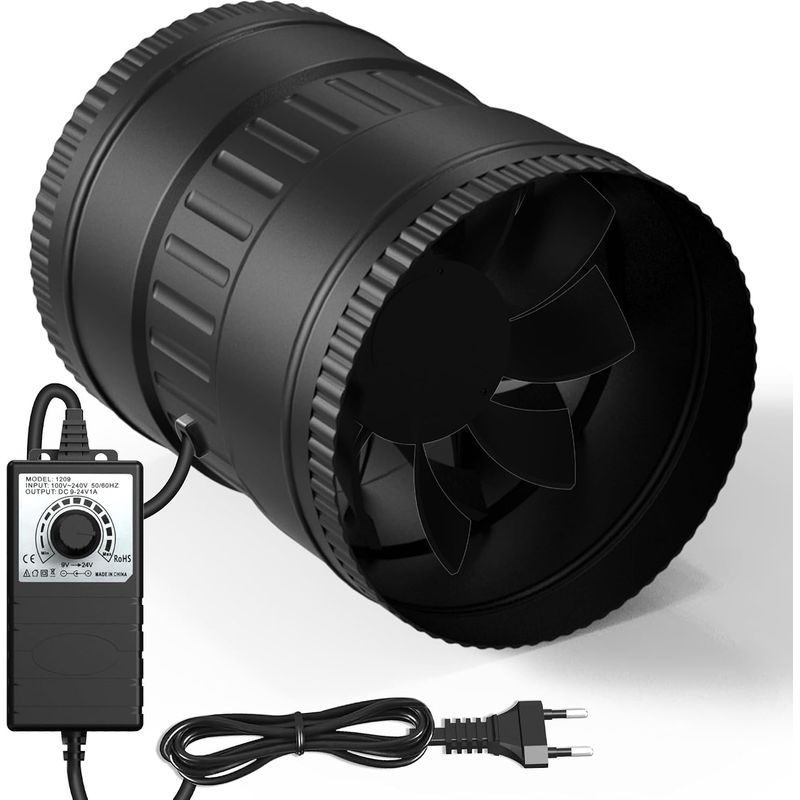 150-mm-abluftventilator, 587 M³/h Abluftleistung, 3300 U/min Motor, 20 W Mit Drehzahlregler, Für Feuchte Keller, Growzelte Und Hydrokultursysteme