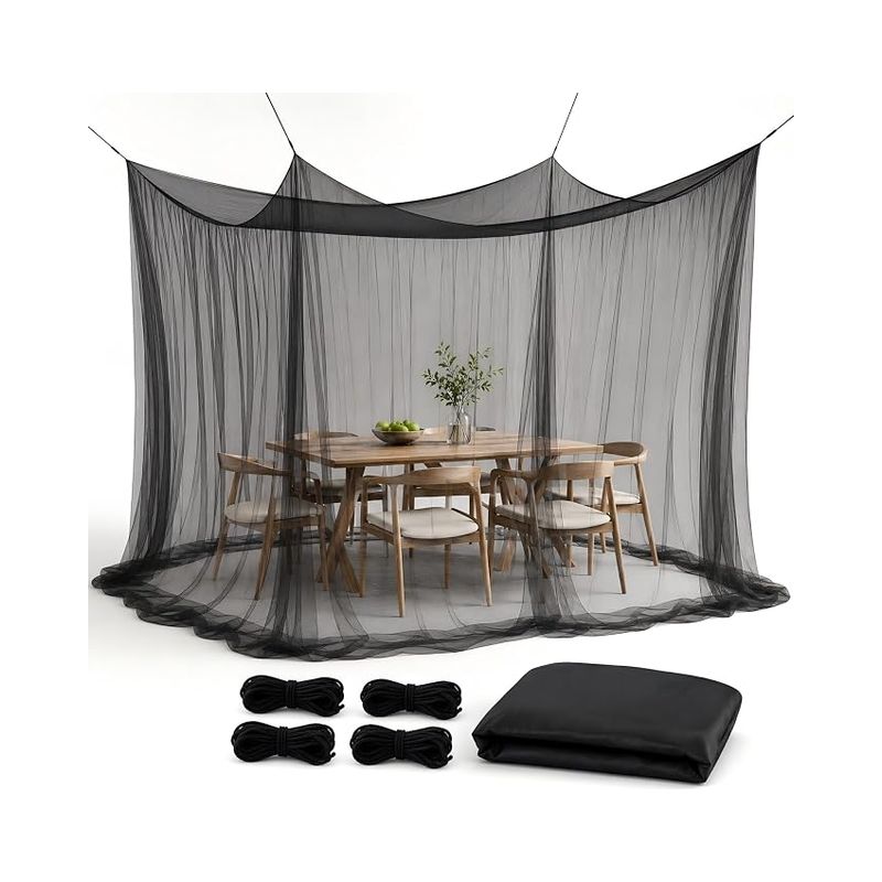 Moskitonetz Für Den Außenbereich, 300 X 300 X 250 Cm, Mit 13,1 X 6 M Großem Gurtband Und Tasche, Schwarz