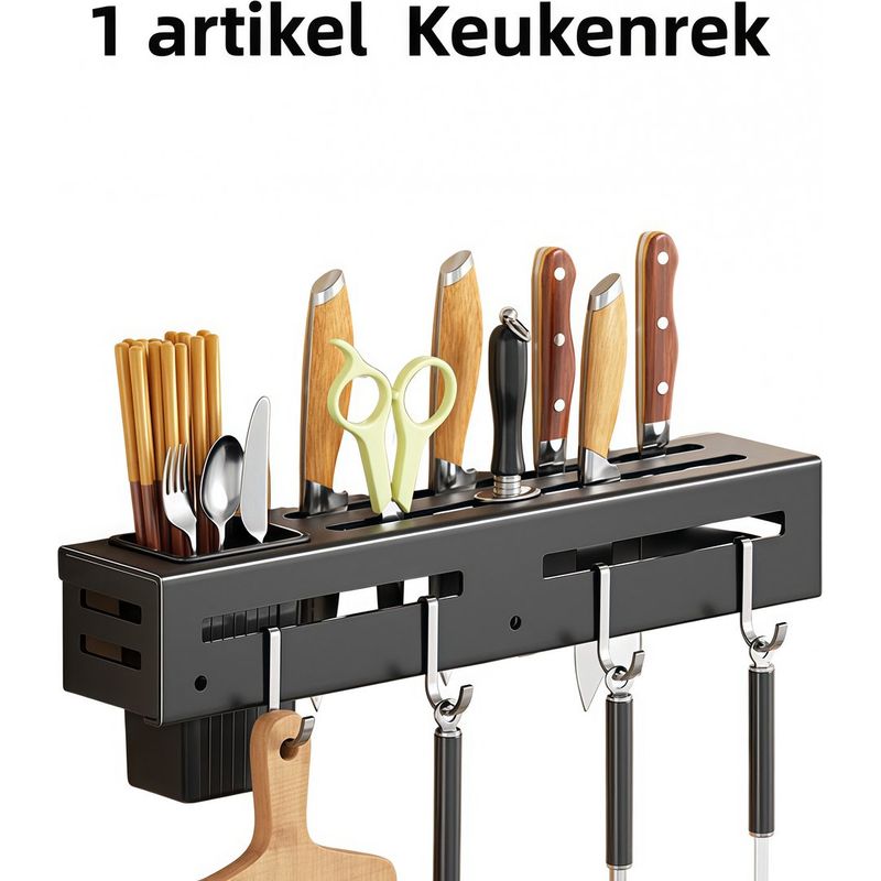 Multifunktionales, Wandmontiertes Küchenregal Mit Klebefläche Für Messer, Essstäbchen Und Küchenutensilien, Kein Bohren Erforderlich, 30 Cm, Schwarz