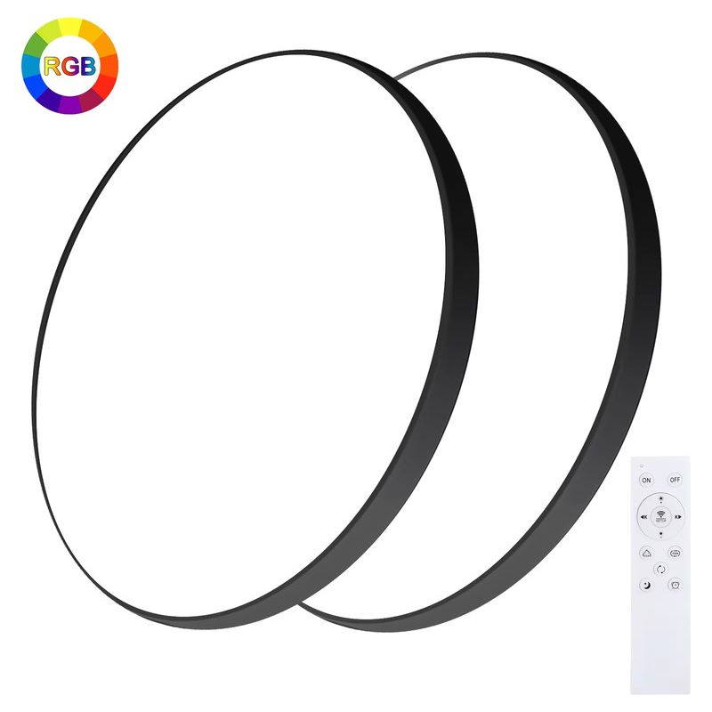 Set Mit 2 Led-deckenleuchten, 24 W – 30 Cm – 2400 Lm – App-steuerung/fernbedienung – Rgb-ambientebeleuchtung Fürs Schlafzimmer