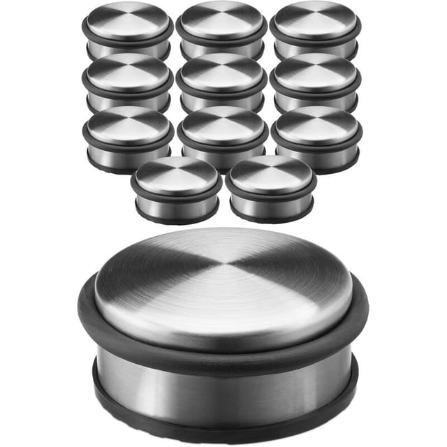 12x Türstopper, Türpuffer, Türdämpfer, Edelstahl, Flach, Schwere Türen, Gummi-schutz, Hbt: Ca. 4,5 X 10 X 10 Cm, Silber