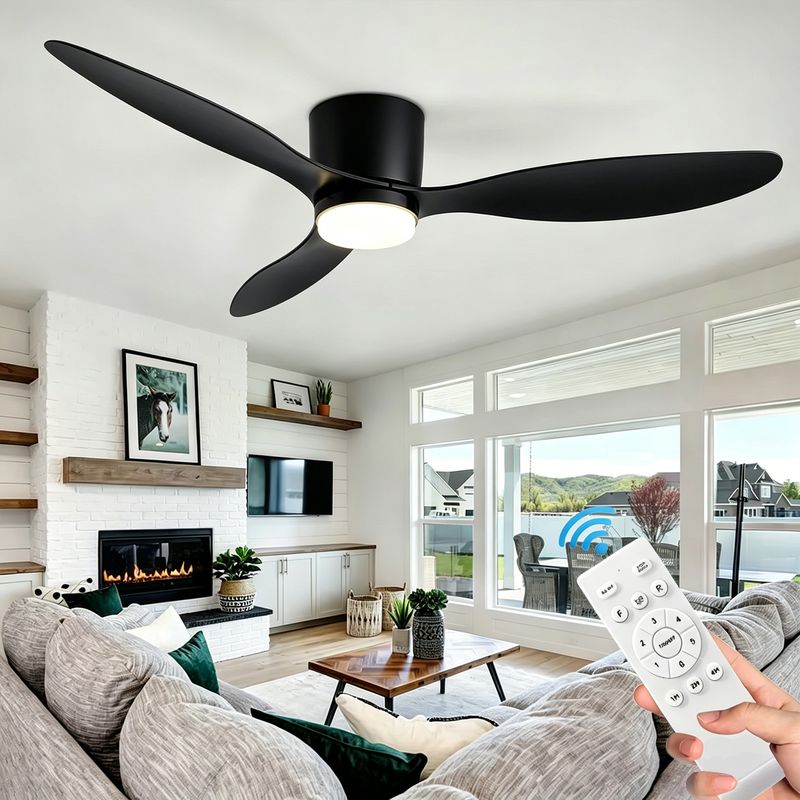 105 Cm Led-deckenventilator Mit Fernbedienung, 6 Geschwindigkeitsstufen, Einbaudesign, Reversibler Motor, Moderner Ventilator Für Wohnzimmer, Schlafzimmer Und Büro – Schwarz