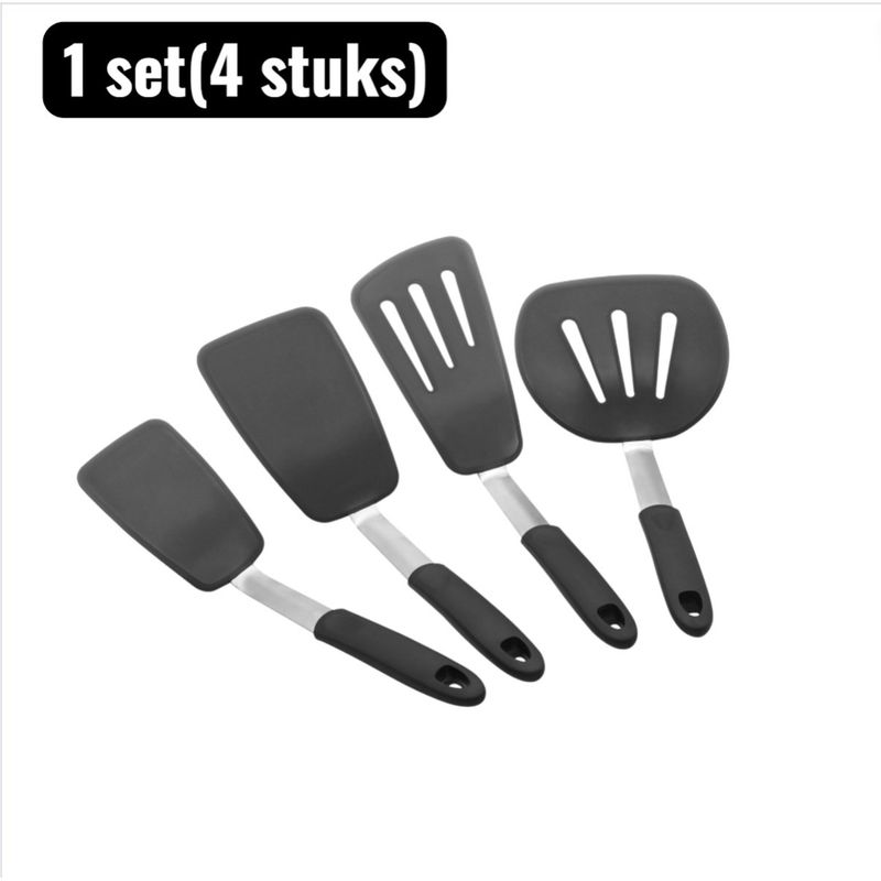 Set Mit 4 Flexiblen, Antihaftbeschichteten Silikon-küchenspateln Zum Braten Von Steaks Und Crêpes