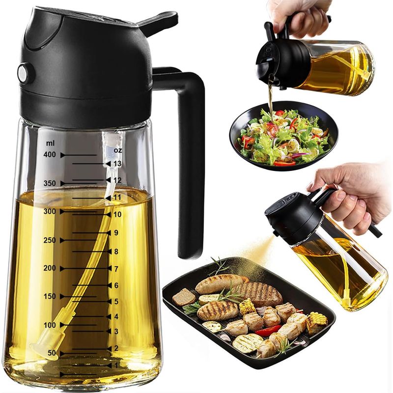 470 Ml Speiseölspray – 2-in-1-ölsprüher Für Heißluftfritteuse, Kochen, Salate Und Dressings – Einfache Anwendung