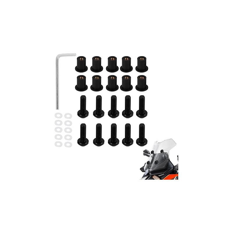 Komplettes Befestigungsset Für Motorrad-windschutzscheibe Inklusive Muttern, Unterlegscheiben Und Sechskantschraubendreher, Kompatibel Mit Allen Motorrädern, Windschutzscheibenmuttern, Schwarz